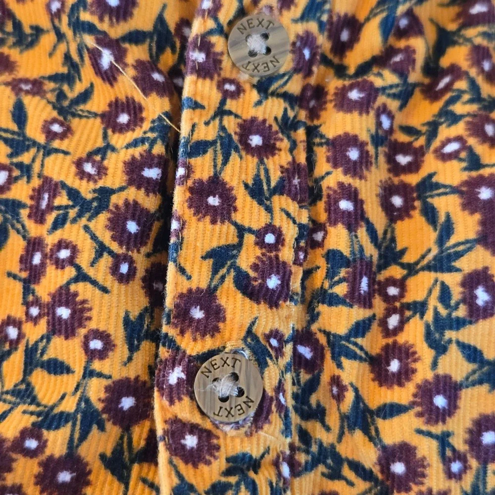 Next SP Girls Mustard Yellow Floral Corduroy Dress Ruffle‎ Neck 2-3 Years